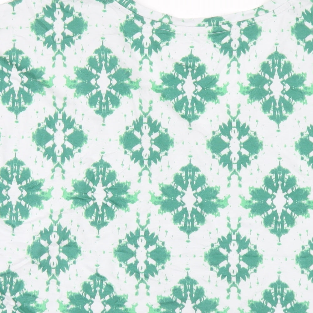 Marks and Spencer Womens Green Geometric Cotton Basic T-Shirt Size 16 V-Neck