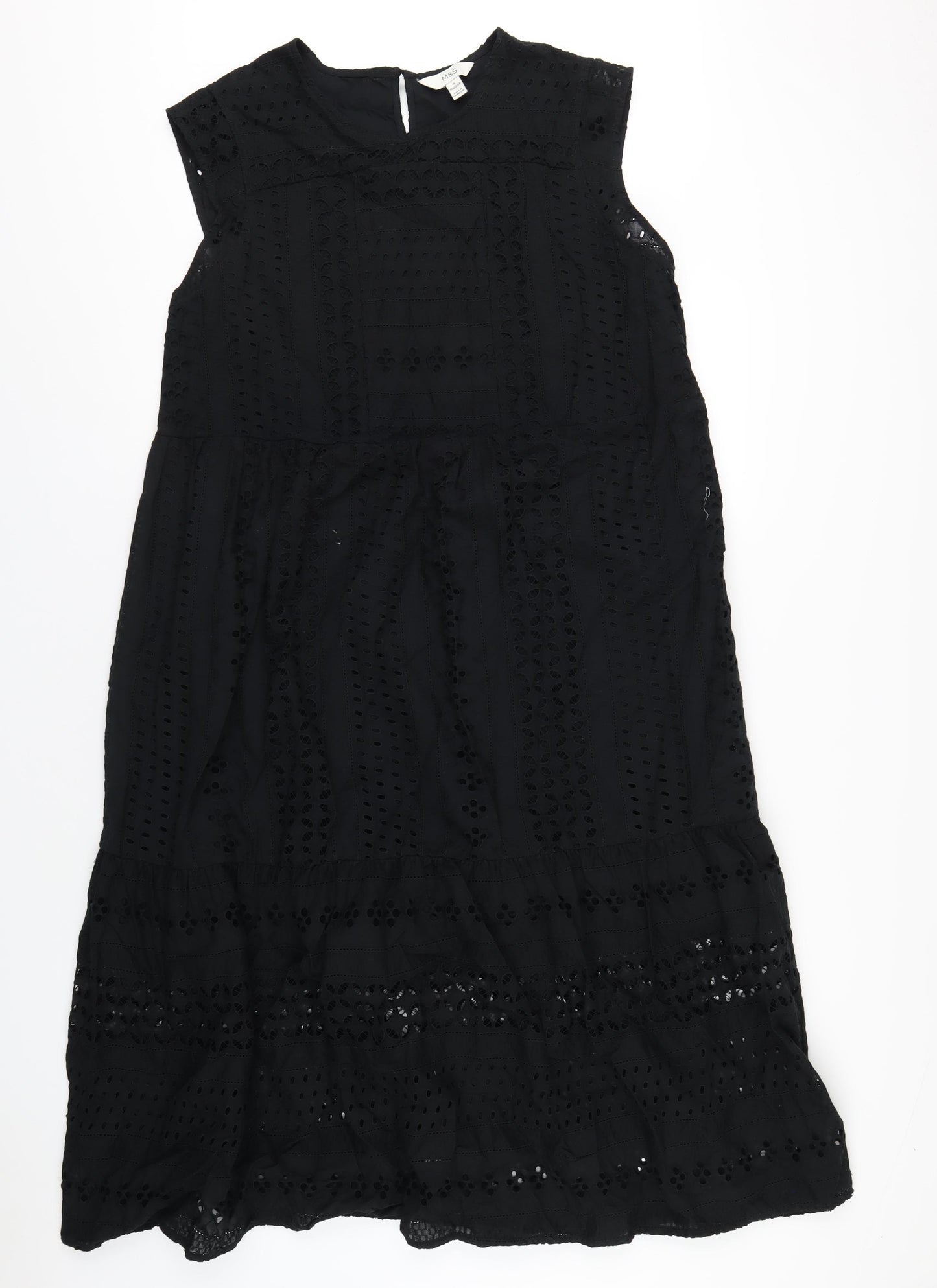 Marks and Spencer Womens Black Cotton A-Line Size 16 Round Neck Button