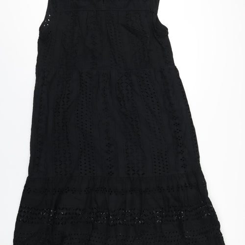 Marks and Spencer Womens Black Cotton A-Line Size 16 Round Neck Button