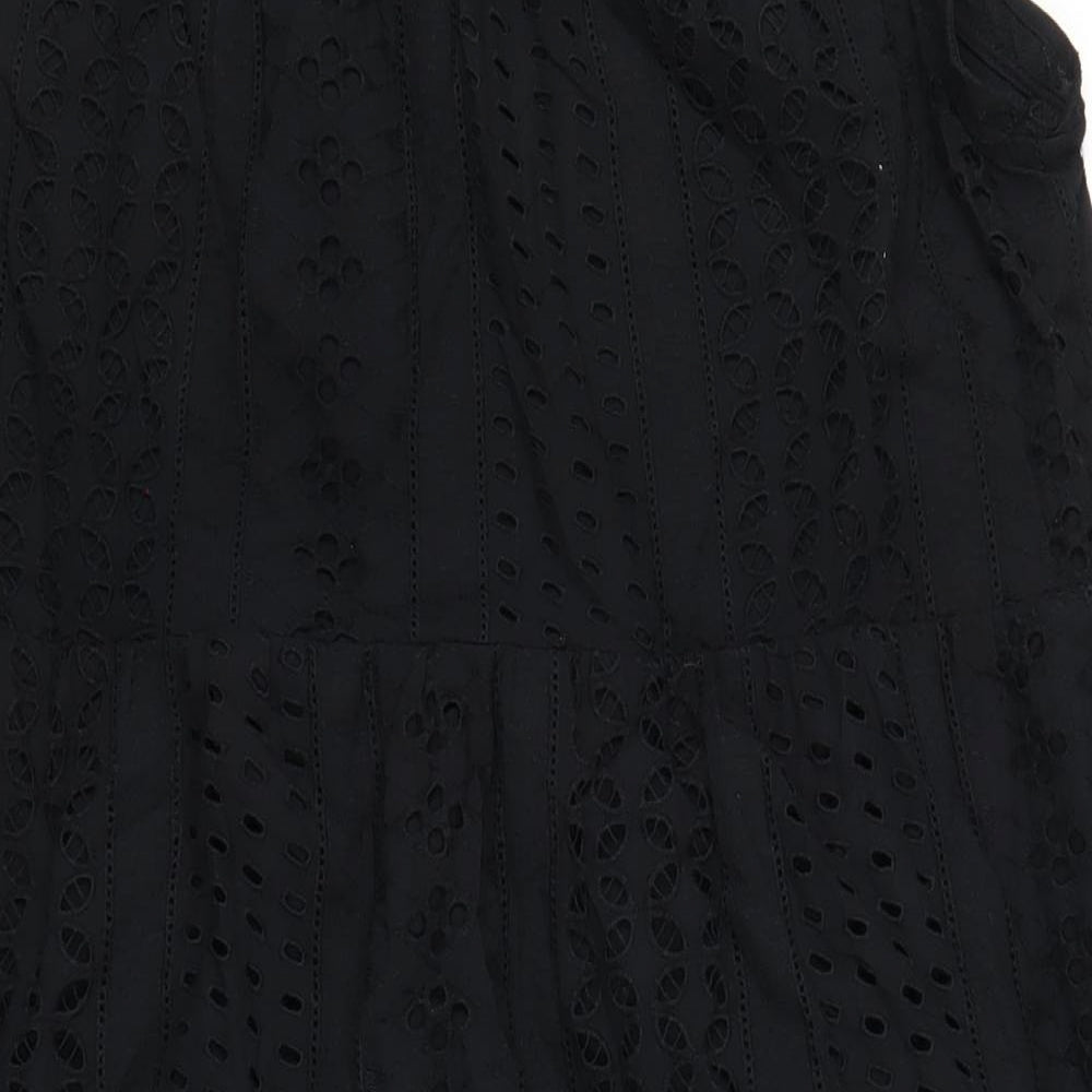 Marks and Spencer Womens Black Cotton A-Line Size 16 Round Neck Button