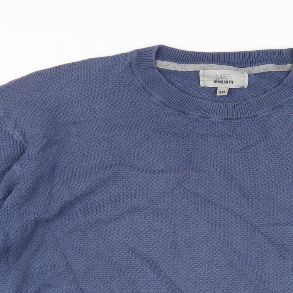 Marks and Spencer Mens Blue Crew Neck Cotton Pullover Jumper Size 2XL Long Sleeve