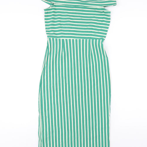 King Louie Womens Green Striped Cotton Bodycon Size XS Off the Shoulder Pullover