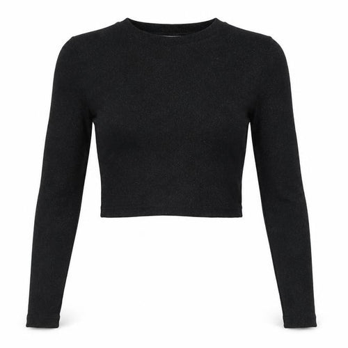 Pull&Bear Womens Black Polyethylene Cropped T-Shirt Size S Round Neck