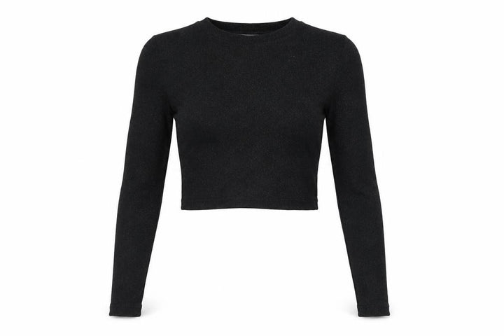 Pull&Bear Womens Black Polyethylene Cropped T-Shirt Size S Round Neck
