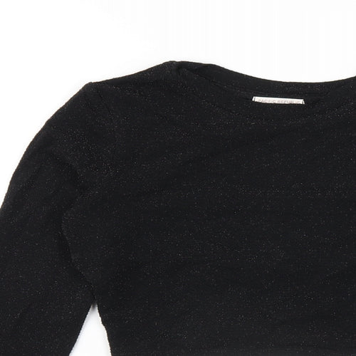 Pull&Bear Womens Black Polyethylene Cropped T-Shirt Size S Round Neck