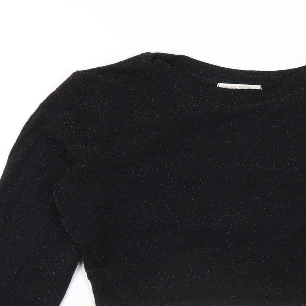 Pull&Bear Womens Black Polyethylene Cropped T-Shirt Size S Round Neck