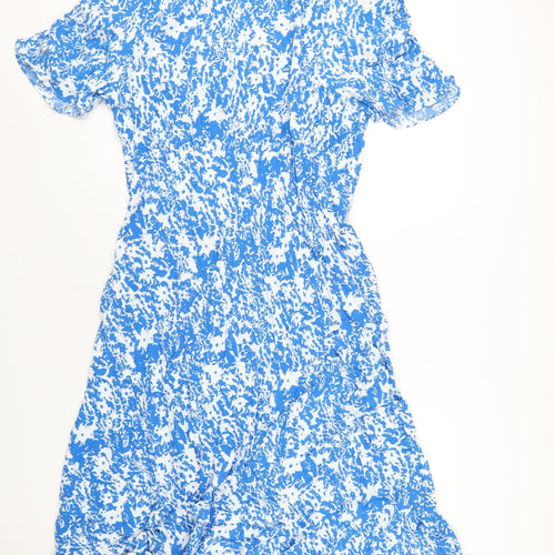 Marks and Spencer Womens Blue Geometric Viscose A-Line Size 20 Round Neck Zip