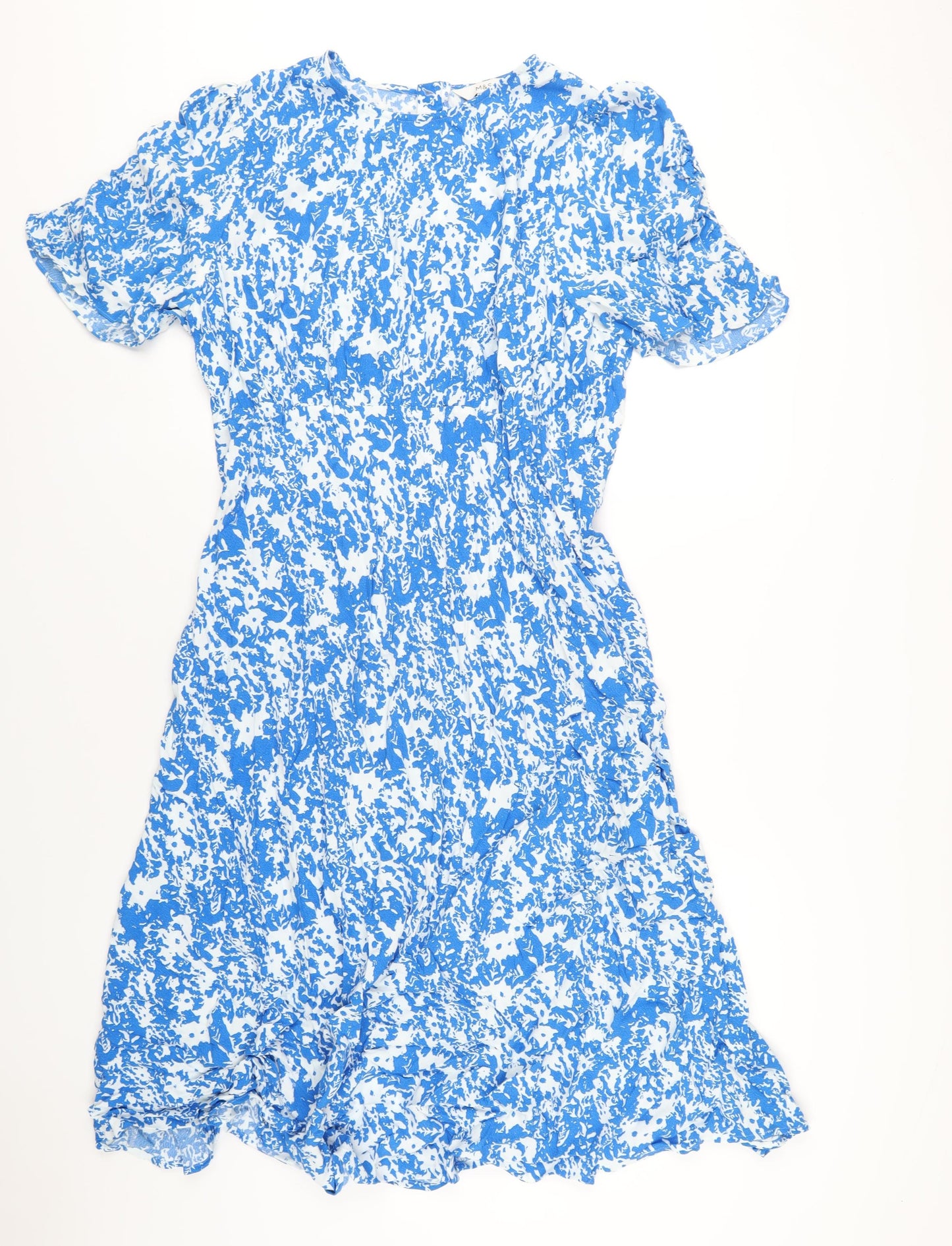Marks and Spencer Womens Blue Geometric Viscose A-Line Size 20 Round Neck Zip
