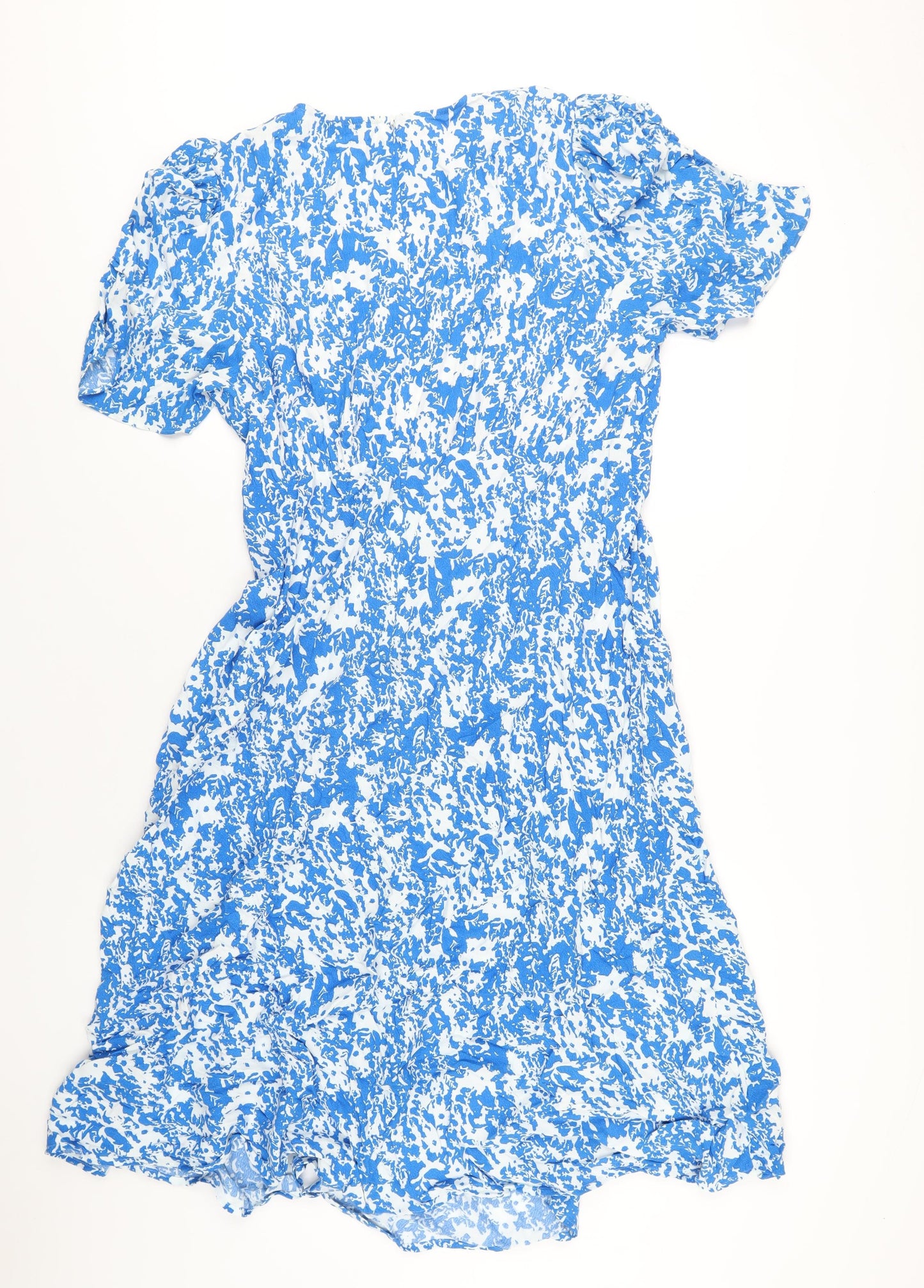 Marks and Spencer Womens Blue Geometric Viscose A-Line Size 20 Round Neck Zip