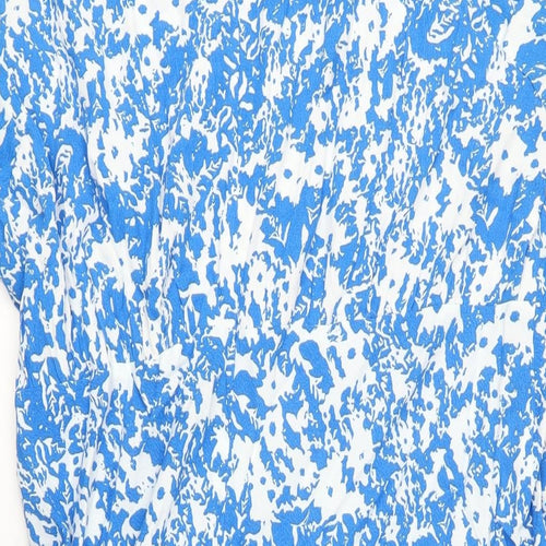Marks and Spencer Womens Blue Geometric Viscose A-Line Size 20 Round Neck Zip