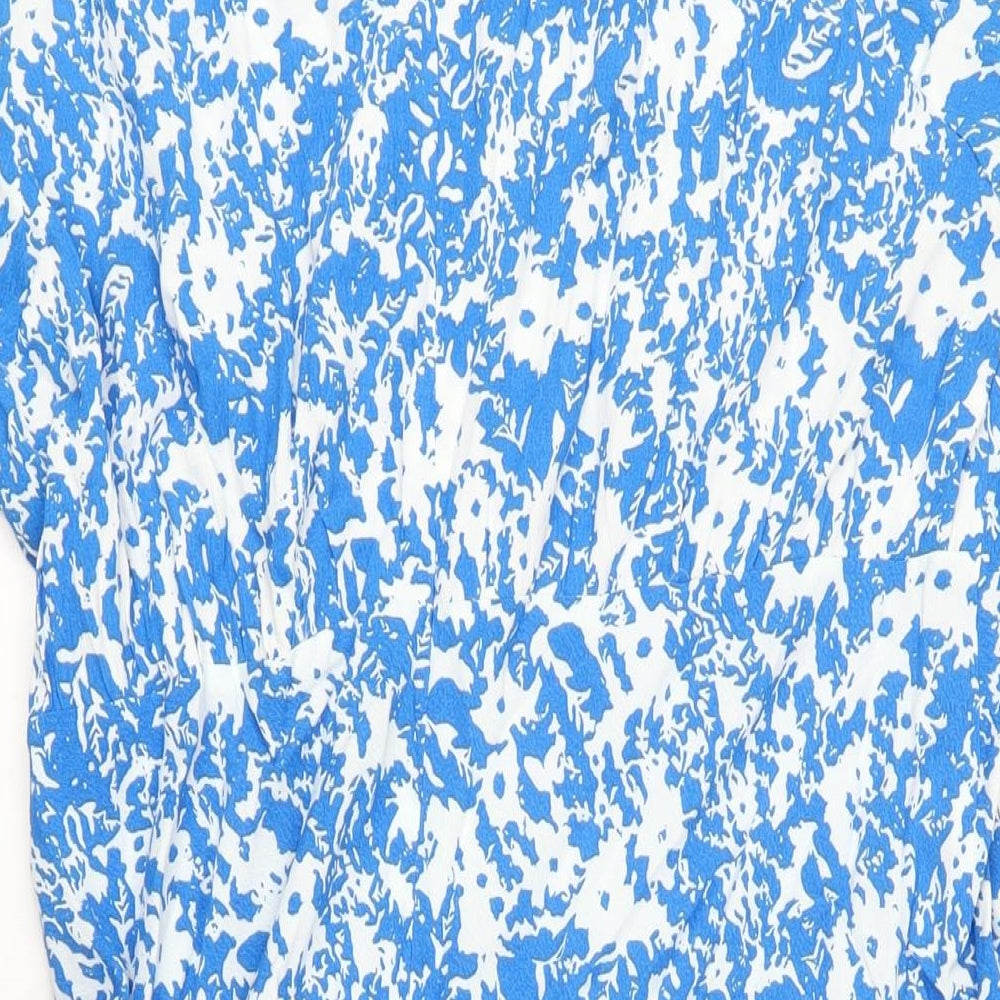 Marks and Spencer Womens Blue Geometric Viscose A-Line Size 20 Round Neck Zip