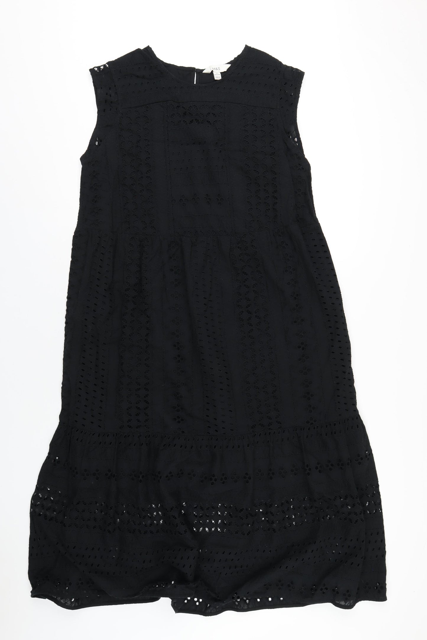Marks and Spencer Womens Black Cotton A-Line Size 14 Round Neck Button