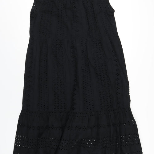 Marks and Spencer Womens Black Cotton A-Line Size 14 Round Neck Button