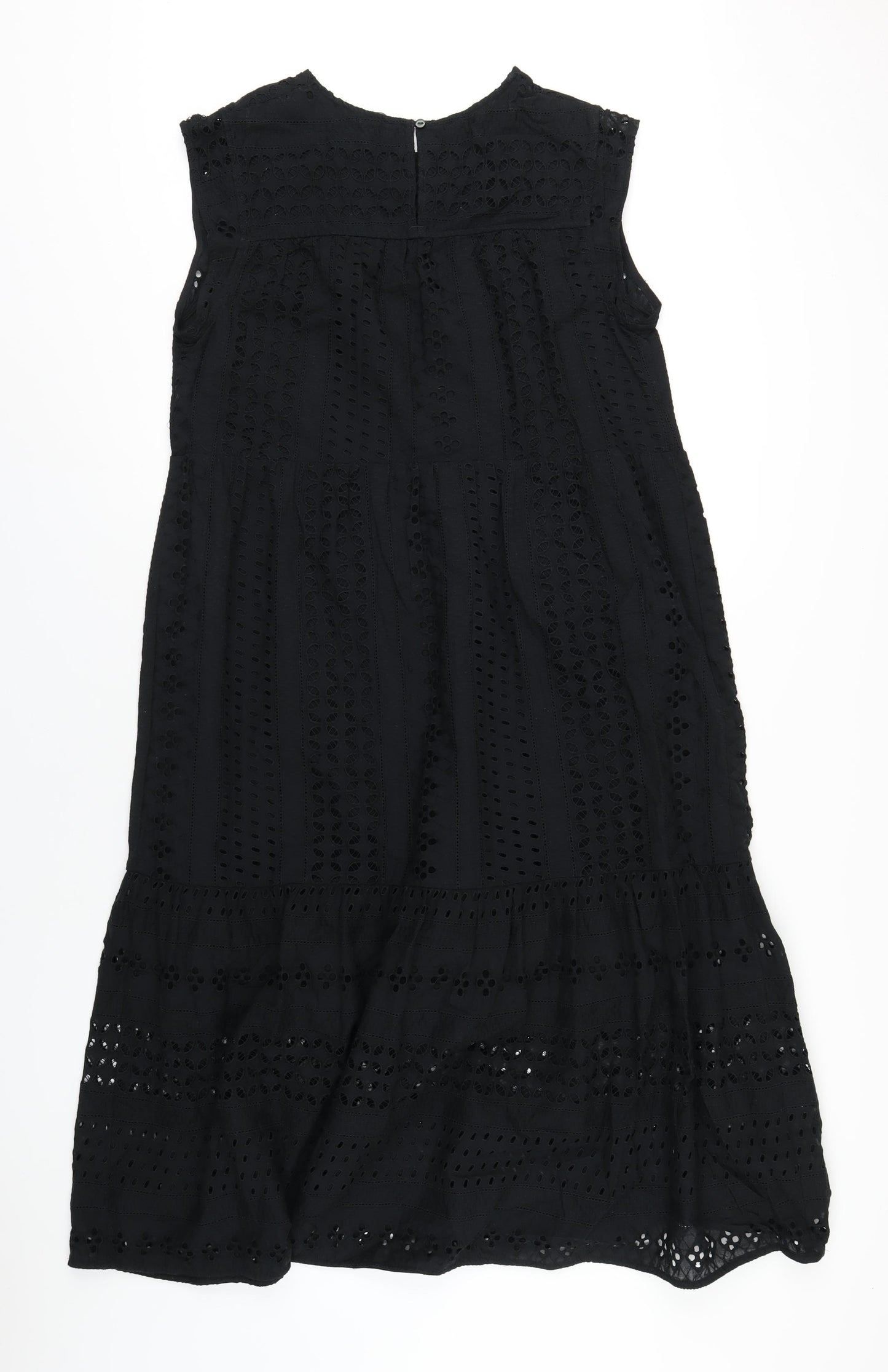 Marks and Spencer Womens Black Cotton A-Line Size 14 Round Neck Button