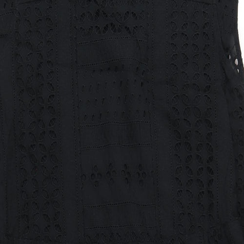 Marks and Spencer Womens Black Cotton A-Line Size 14 Round Neck Button
