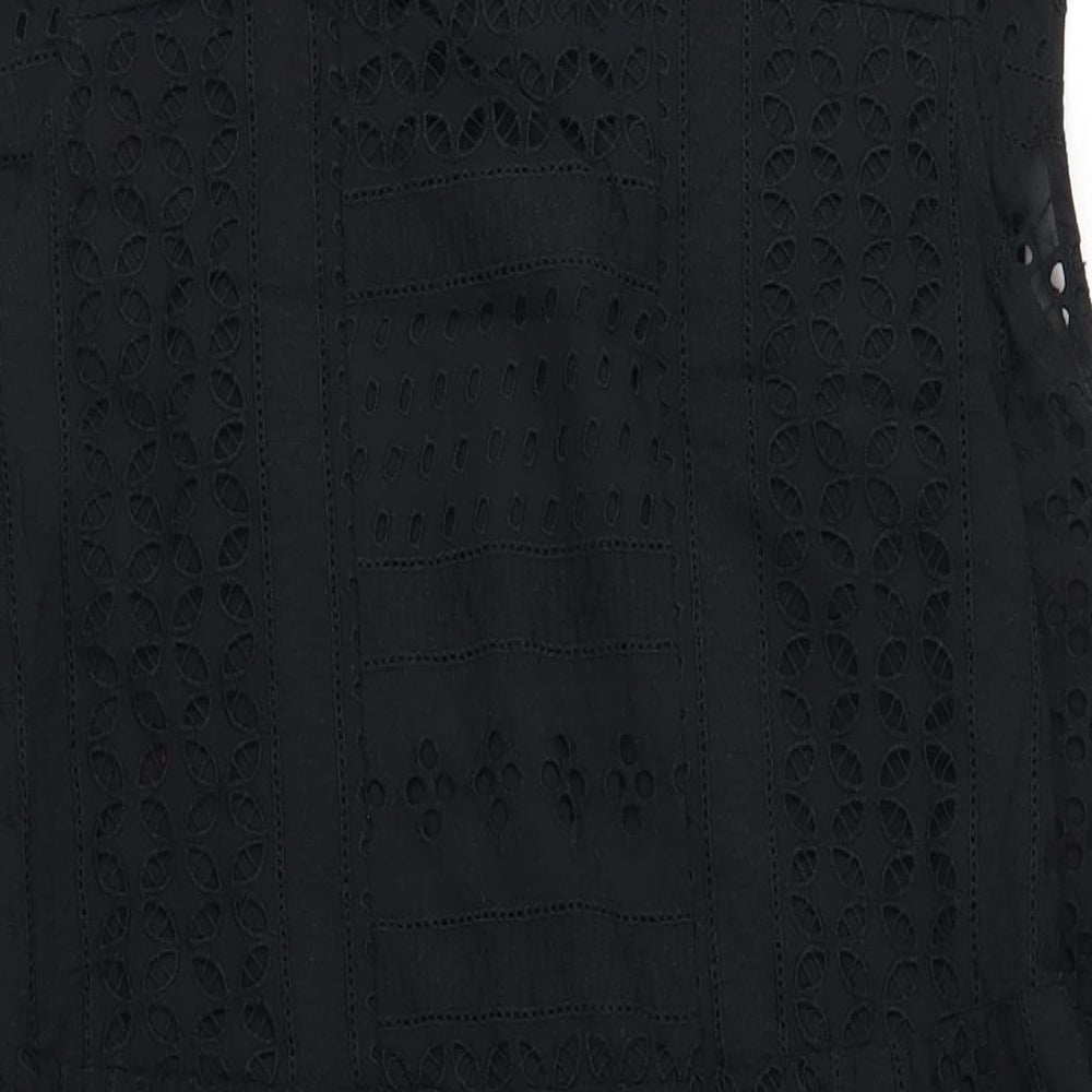 Marks and Spencer Womens Black Cotton A-Line Size 14 Round Neck Button