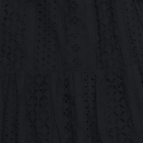 Marks and Spencer Womens Black Cotton A-Line Size 14 Round Neck Button