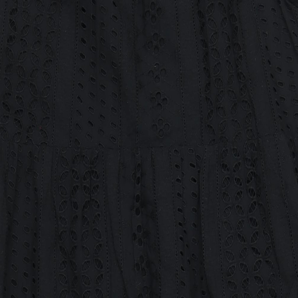Marks and Spencer Womens Black Cotton A-Line Size 14 Round Neck Button