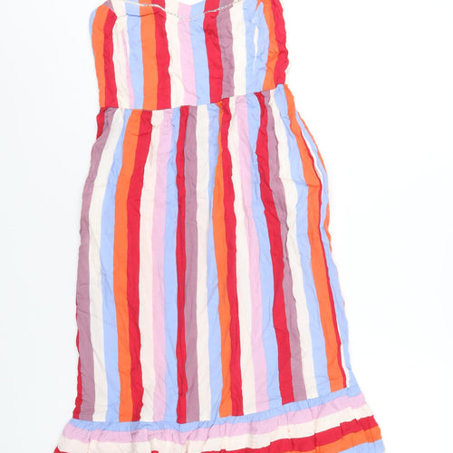 Marks and Spencer Womens Multicoloured Striped Viscose A-Line Size 8 V-Neck Pullover