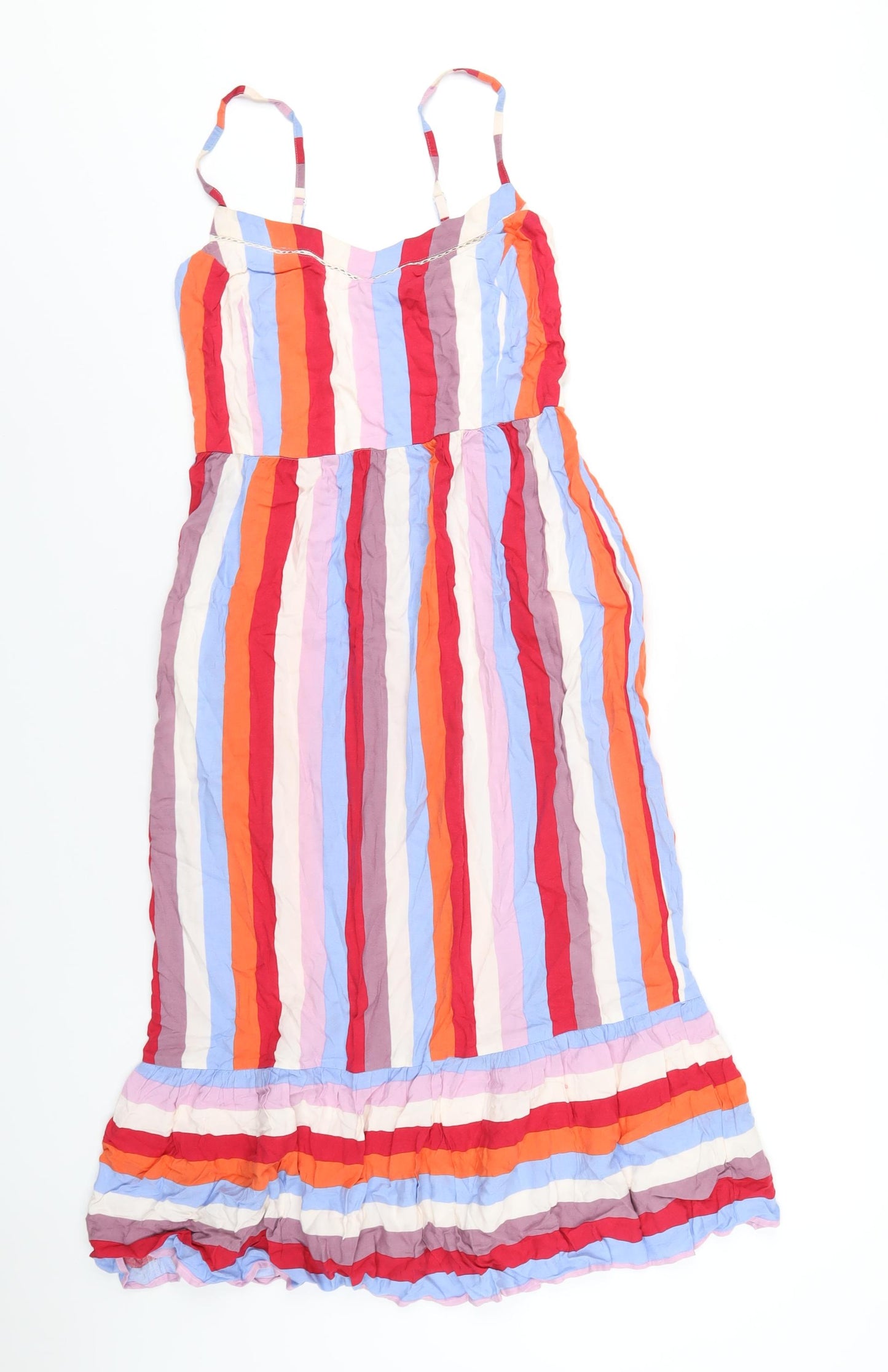 Marks and Spencer Womens Multicoloured Striped Viscose A-Line Size 8 V-Neck Pullover