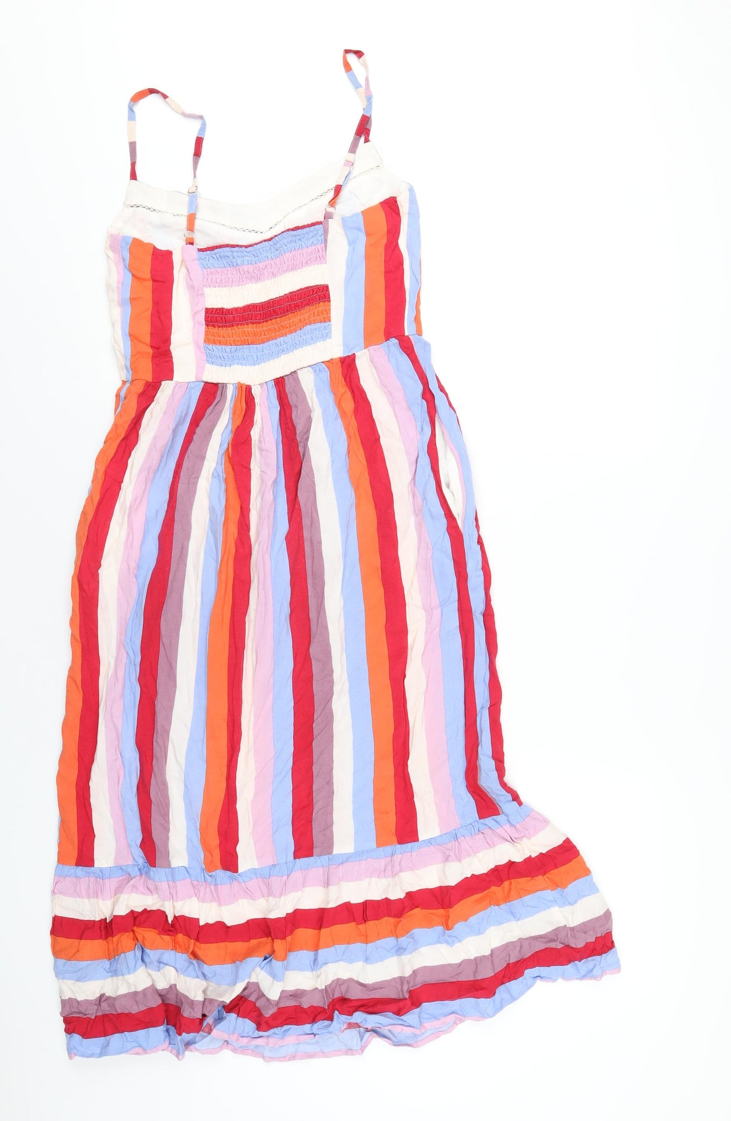 Marks and Spencer Womens Multicoloured Striped Viscose A-Line Size 8 V-Neck Pullover