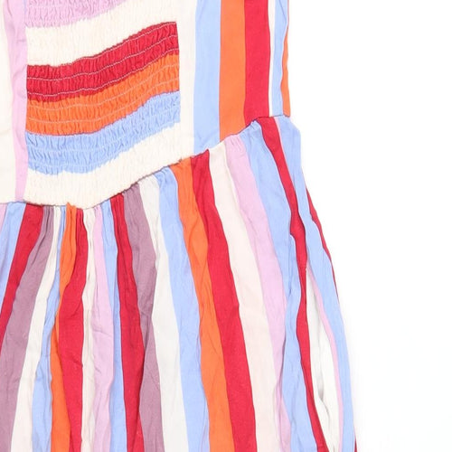 Marks and Spencer Womens Multicoloured Striped Viscose A-Line Size 8 V-Neck Pullover