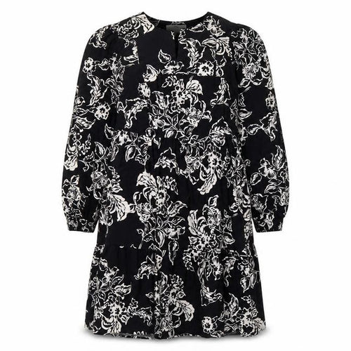 Marks and Spencer Womens Black Floral Cotton A-Line Size 10 Round Neck Button