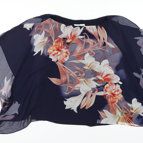 Wallis Womens Blue Floral Polyester Basic T-Shirt Size 8 Round Neck