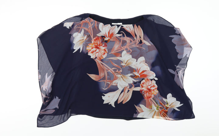Wallis Womens Blue Floral Polyester Basic T-Shirt Size 8 Round Neck