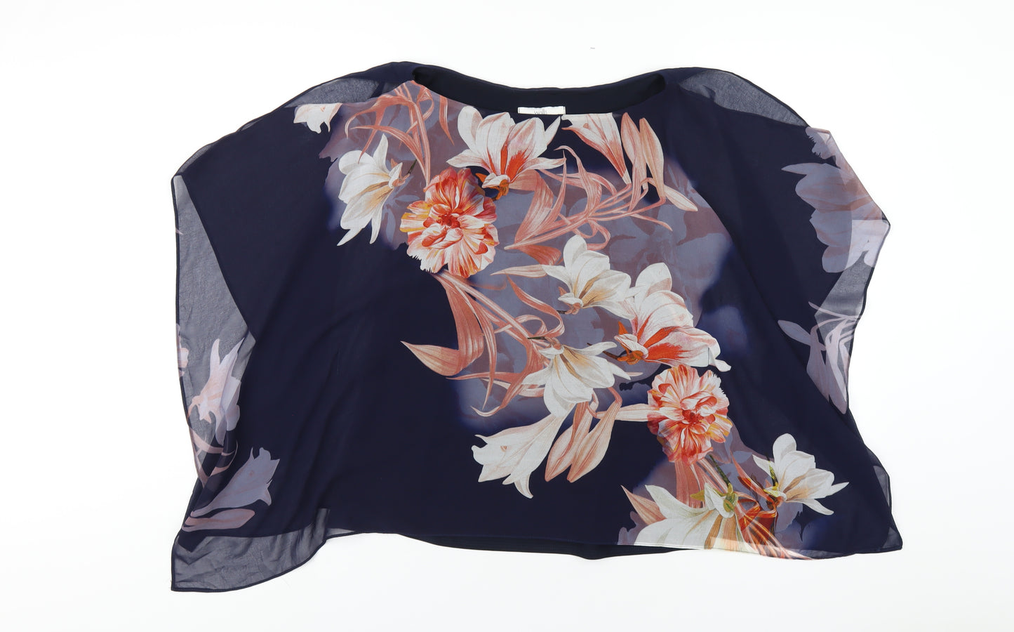 Wallis Womens Blue Floral Polyester Basic T-Shirt Size 8 Round Neck
