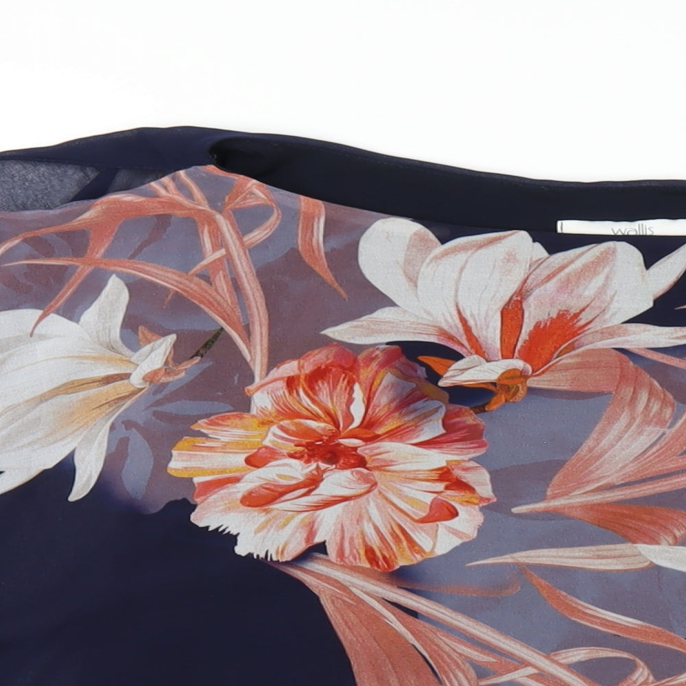 Wallis Womens Blue Floral Polyester Basic T-Shirt Size 8 Round Neck