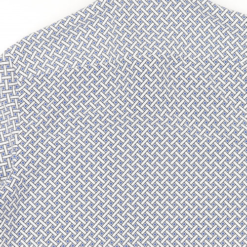 Marks and Spencer Mens Blue Geometric Polyester Button-Up Size M Collared Button