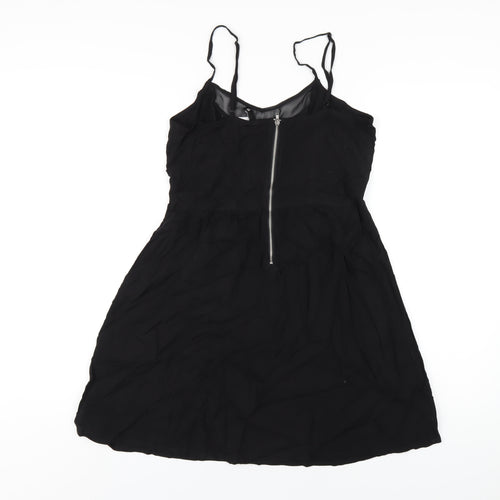 H&M Womens Black Viscose A-Line Size 12 V-Neck Zip