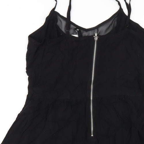 H&M Womens Black Viscose A-Line Size 12 V-Neck Zip