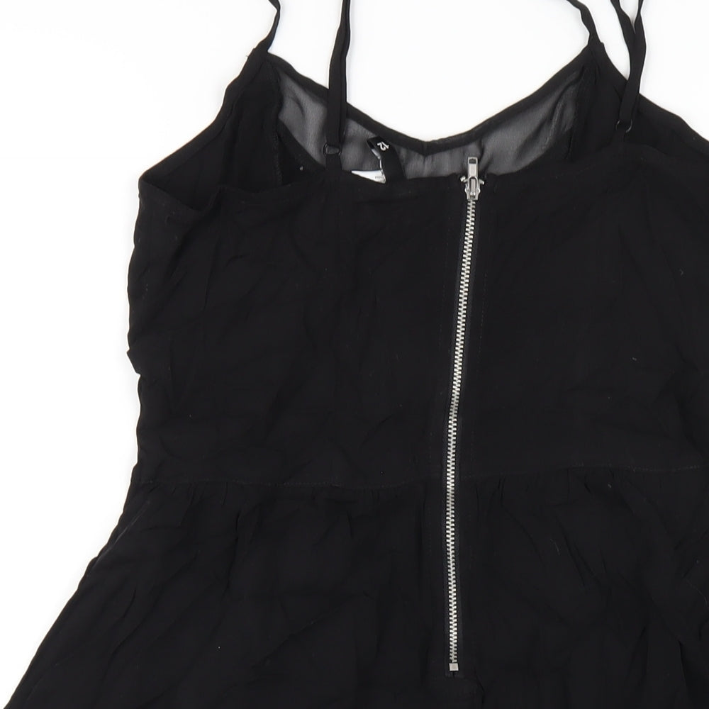 H&M Womens Black Viscose A-Line Size 12 V-Neck Zip