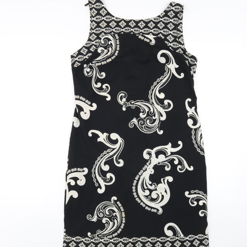 Wallis Womens Black Geometric Polyester Tank Dress Size 12 Round Neck Zip