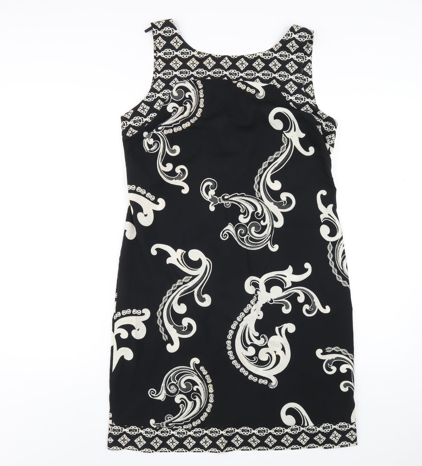 Wallis Womens Black Geometric Polyester Tank Dress Size 12 Round Neck Zip