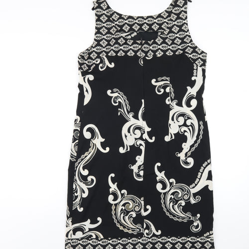 Wallis Womens Black Geometric Polyester Tank Dress Size 12 Round Neck Zip
