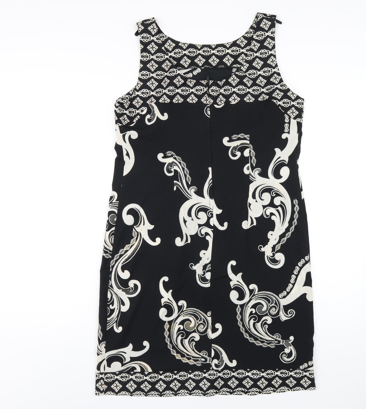 Wallis Womens Black Geometric Polyester Tank Dress Size 12 Round Neck Zip