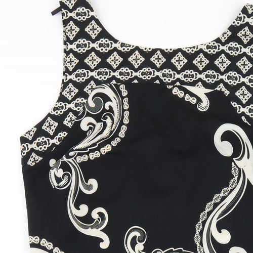 Wallis Womens Black Geometric Polyester Tank Dress Size 12 Round Neck Zip