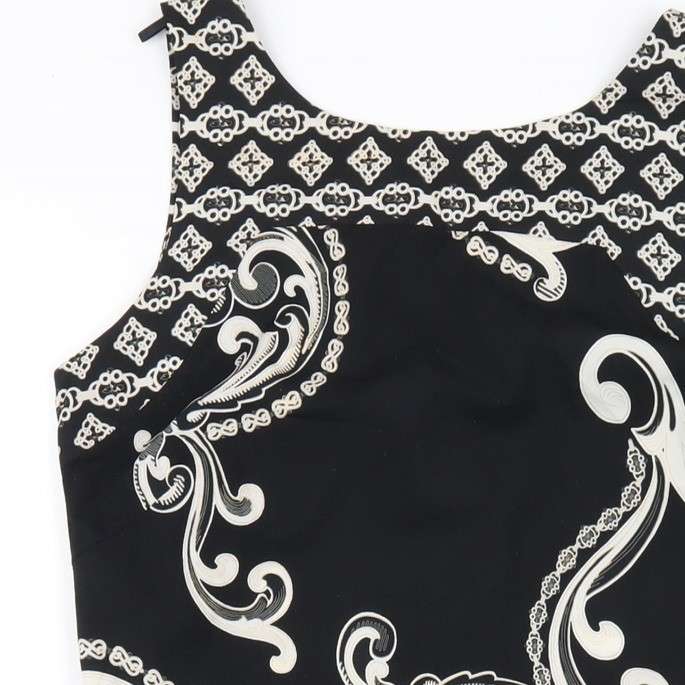 Wallis Womens Black Geometric Polyester Tank Dress Size 12 Round Neck Zip