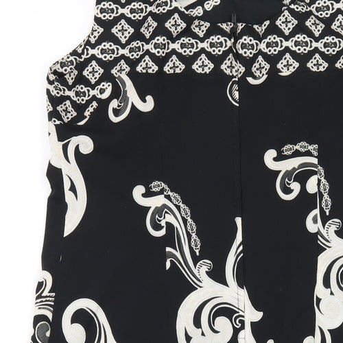 Wallis Womens Black Geometric Polyester Tank Dress Size 12 Round Neck Zip