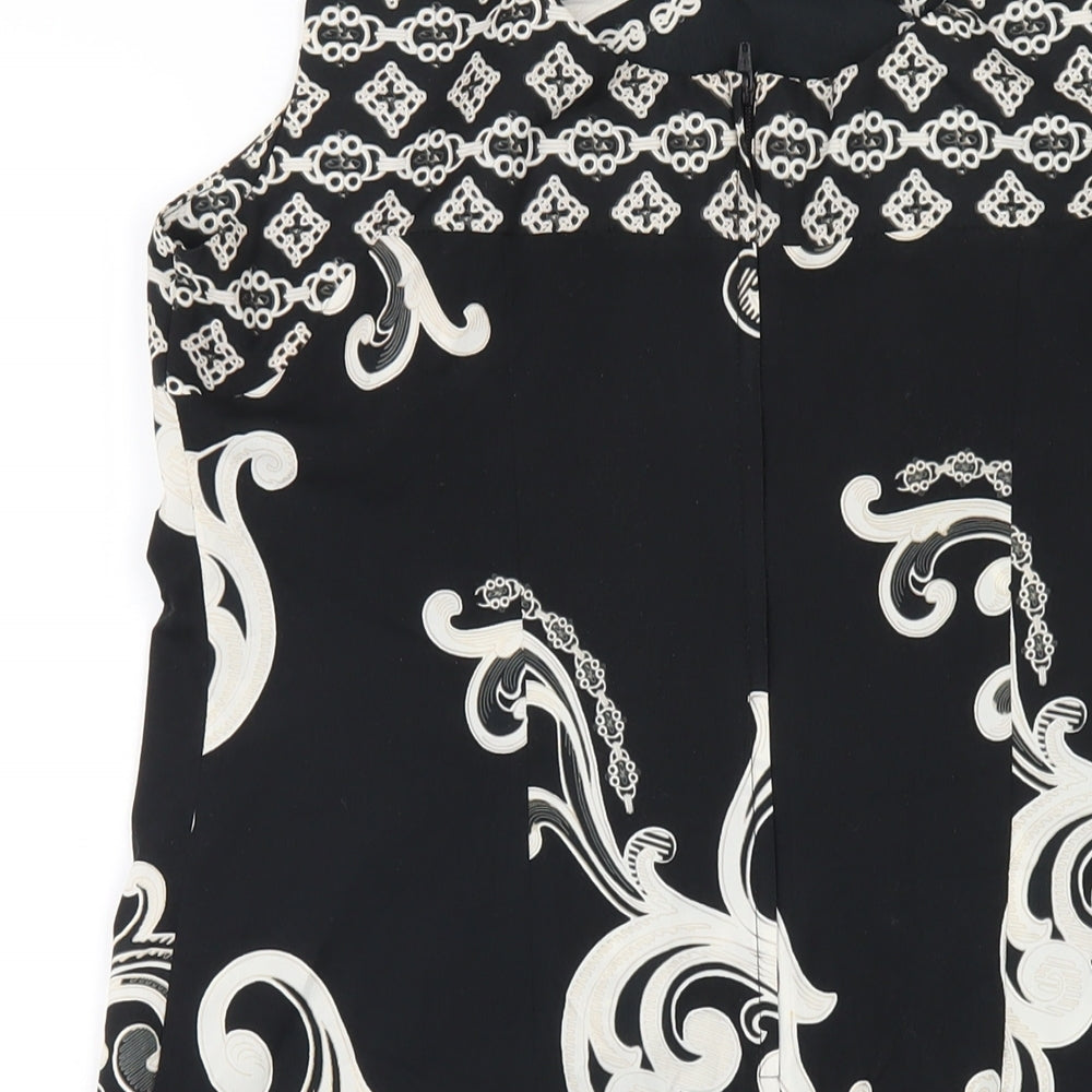 Wallis Womens Black Geometric Polyester Tank Dress Size 12 Round Neck Zip