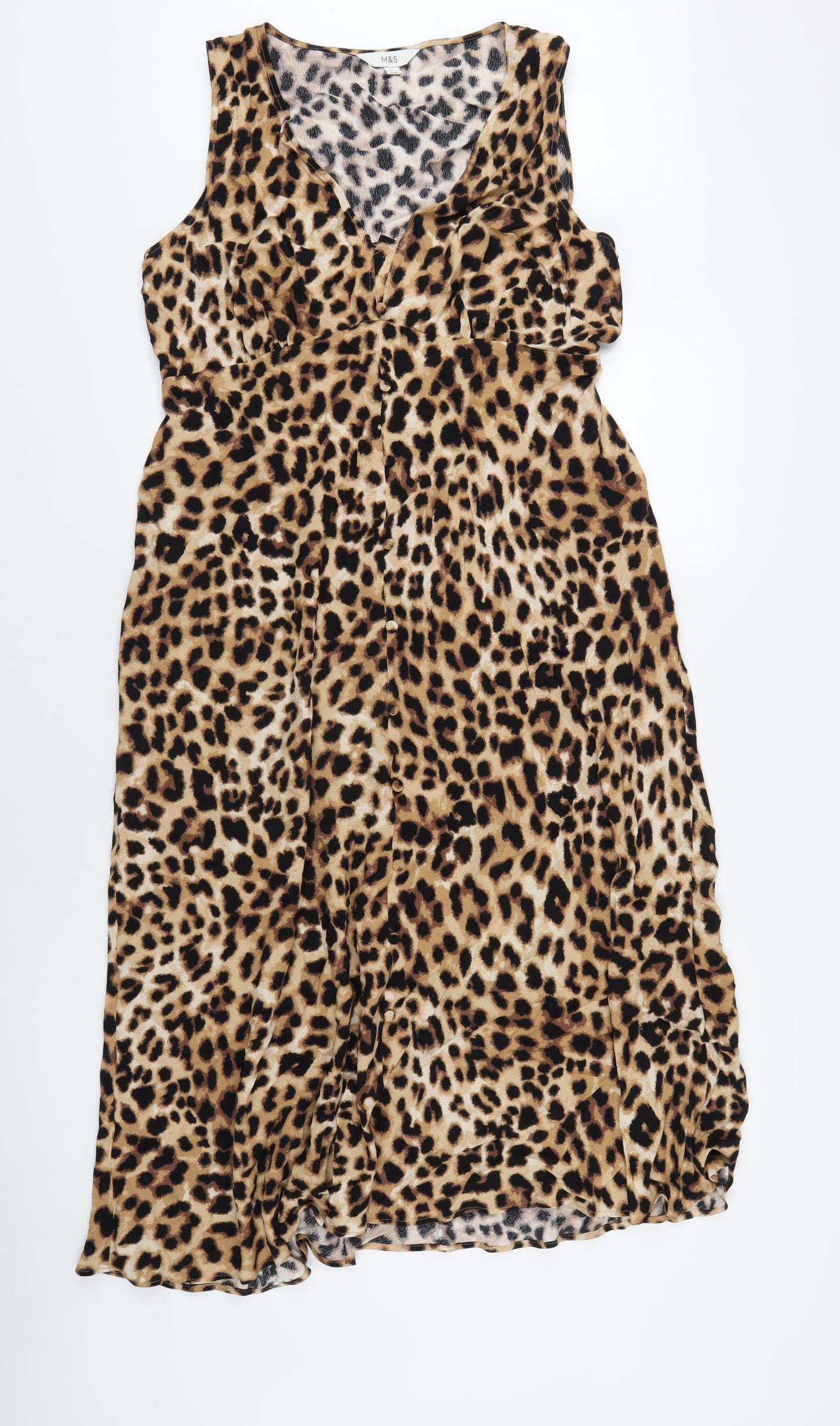 Marks and Spencer Womens Brown Animal Print Viscose A-Line Size 16 V-Neck Button
