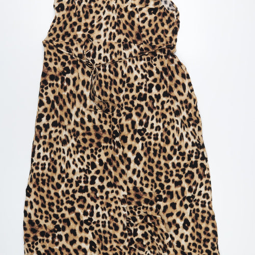 Marks and Spencer Womens Brown Animal Print Viscose A-Line Size 16 V-Neck Button