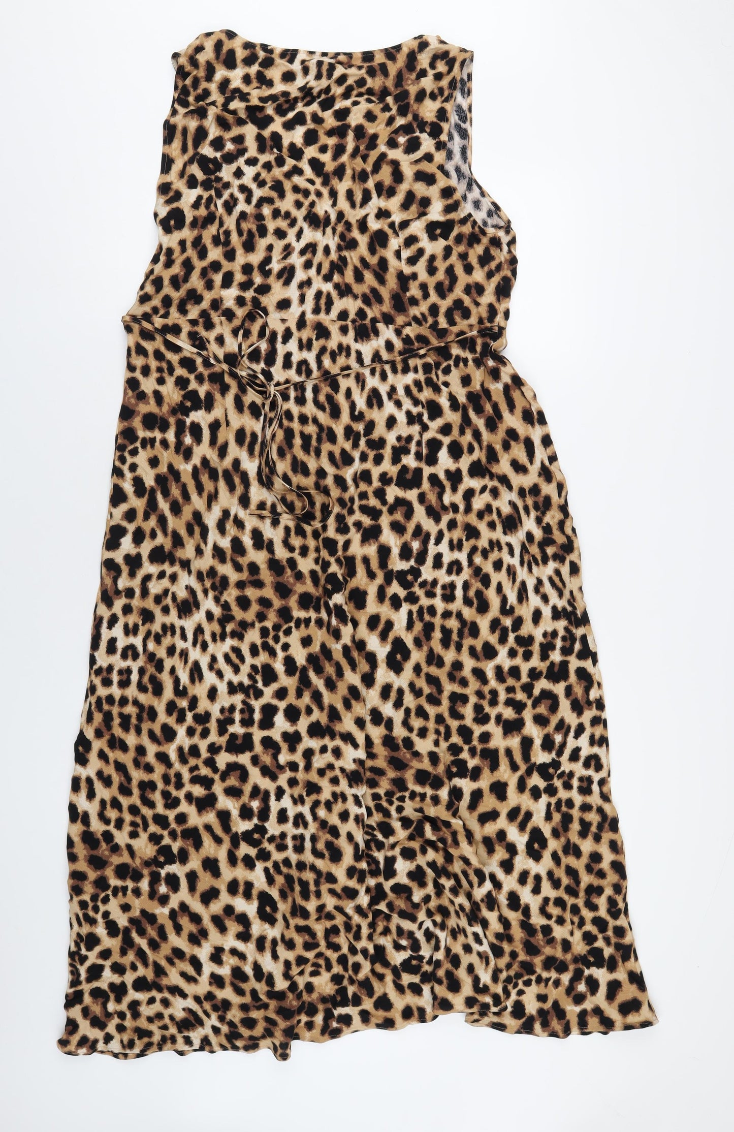 Marks and Spencer Womens Brown Animal Print Viscose A-Line Size 16 V-Neck Button