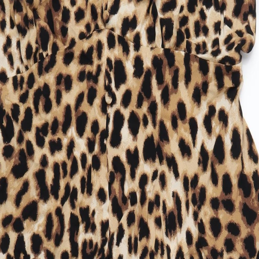 Marks and Spencer Womens Brown Animal Print Viscose A-Line Size 16 V-Neck Button