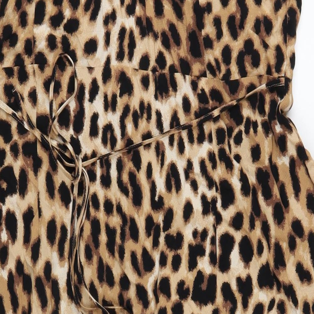 Marks and Spencer Womens Brown Animal Print Viscose A-Line Size 16 V-Neck Button