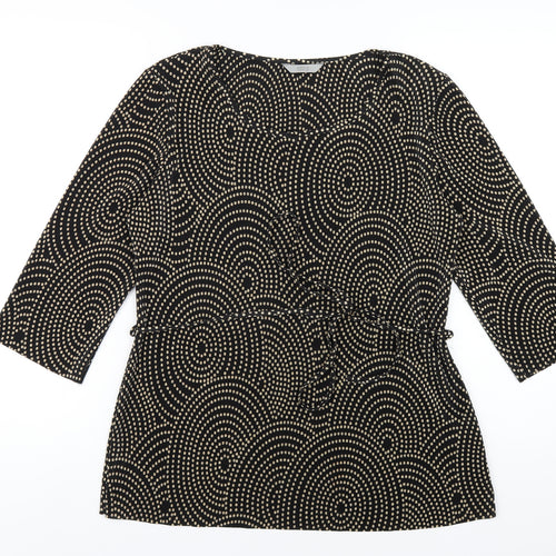 Marks and Spencer Womens Black Geometric Polyester Basic T-Shirt Size 14 Round Neck