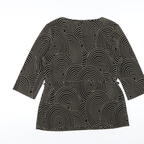 Marks and Spencer Womens Black Geometric Polyester Basic T-Shirt Size 14 Round Neck